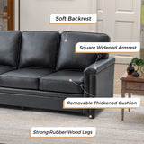 HULALA HOME Leather Sofa with Nailhead Trim & Wooden Legs, 77" Genuine Leather Classic 3-Seater Couch, Modern Upholstered Living Room Sofa for Bedroom Apartment, Black HULALA HOME