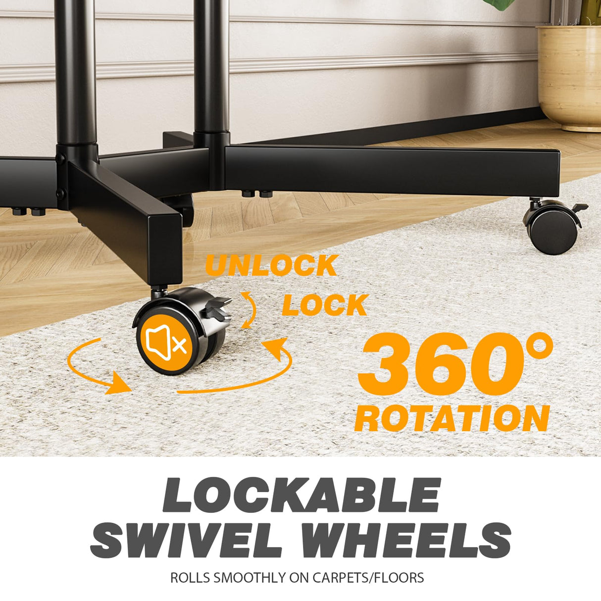 Rolling TV Stand with Upgraded Wheels for 32-70 Inch TVs, Height Adjustable Mobile TV Stand with Laptop Shelf, Mobile TV Cart with Heavy Duty Structure up to 88lbs for Living Room, Patio, Office TVON