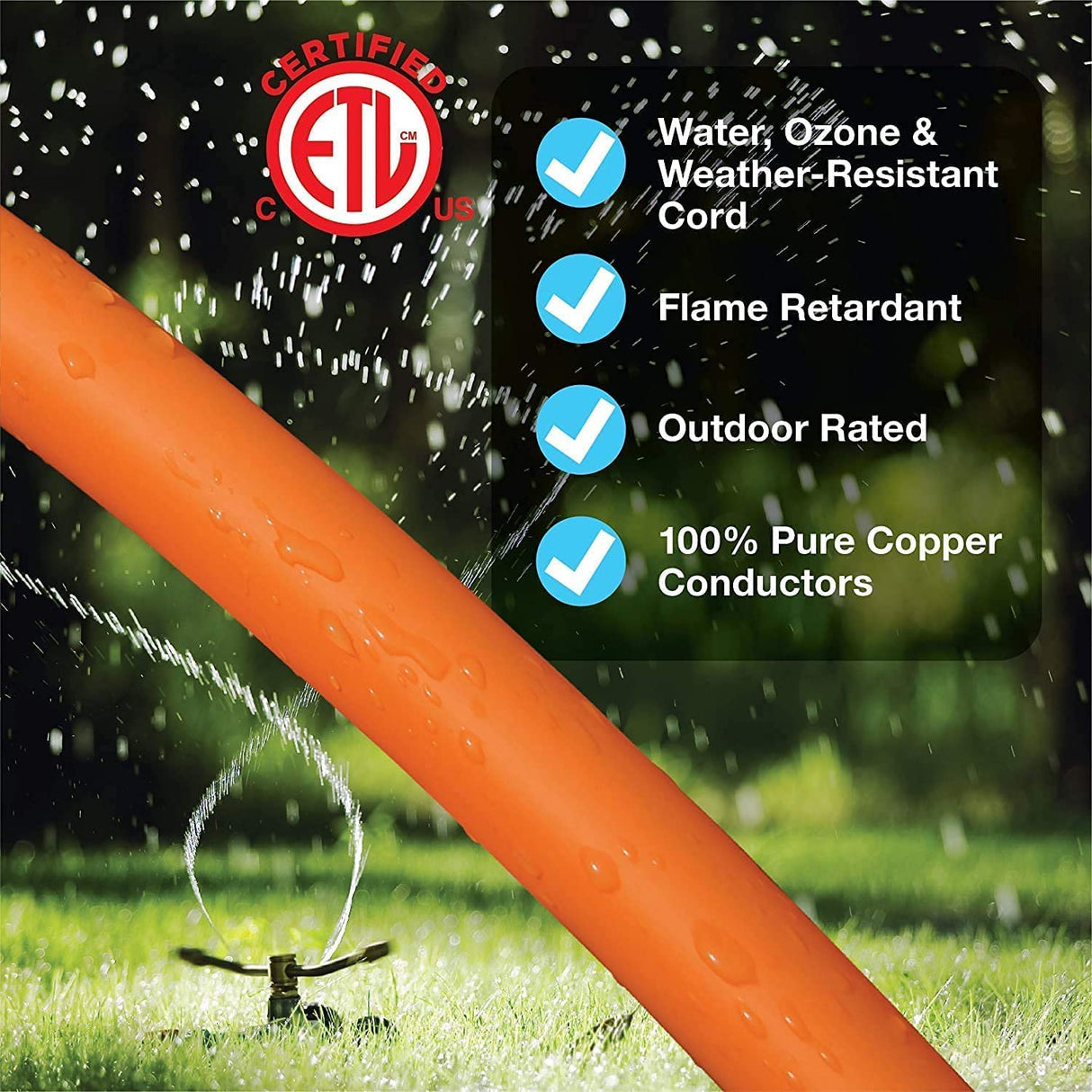 Clear Power 100 ft Outdoor Extension Cord 16/2 SJTW, 2-Prong Polarized Plug, Orange, Water & Weather Resistant, Flame Retardant, General Purpose Power Cord for Lawn & Garden DCOC-0189-DC Clear Power