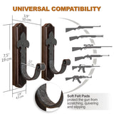 TESLYAR Gun Rack Wall Mount Hold Up Displays Horizontal Gun Rack and Shotgun Hooks Store Rifle Shotgun Bow Real Hardwood Hanger Brown TESLYAR