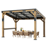 AMERLIFE 10x14 FT Hardtop Wood Grill Gazebo with Permanent Galvanized Steel Lean to Canopy & Built-in Bar Shelf – Outdoor BBQ Gazebo Pergola for Deck, Backyard, Garden AMERLIFE