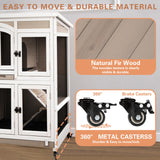 Gowoodhut 47"L Rabbit Hutch Indoor Wooden 2 Story Rabbit Large Bunny Hutch Outdoor Bunny Cage on 4 Metal Wheels and 2 Deeper Pull Out Trays, Ramp,Guinea Pig Pet House for Small to Medium Animals,Grey Gowoodhut