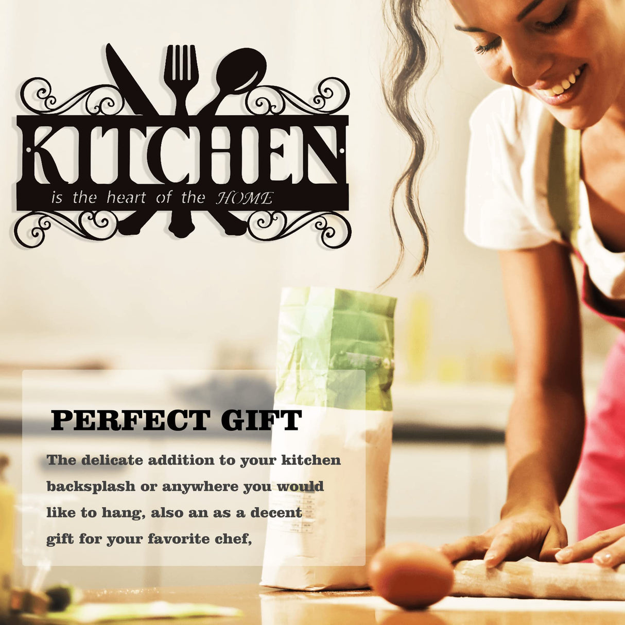 Metal Rustic Kitchen Decor Signs Decoraions For Wall, Country Farmhouse Decoration for Dining Room, 13.8 x 8.8 Inches (Black) BiaGift