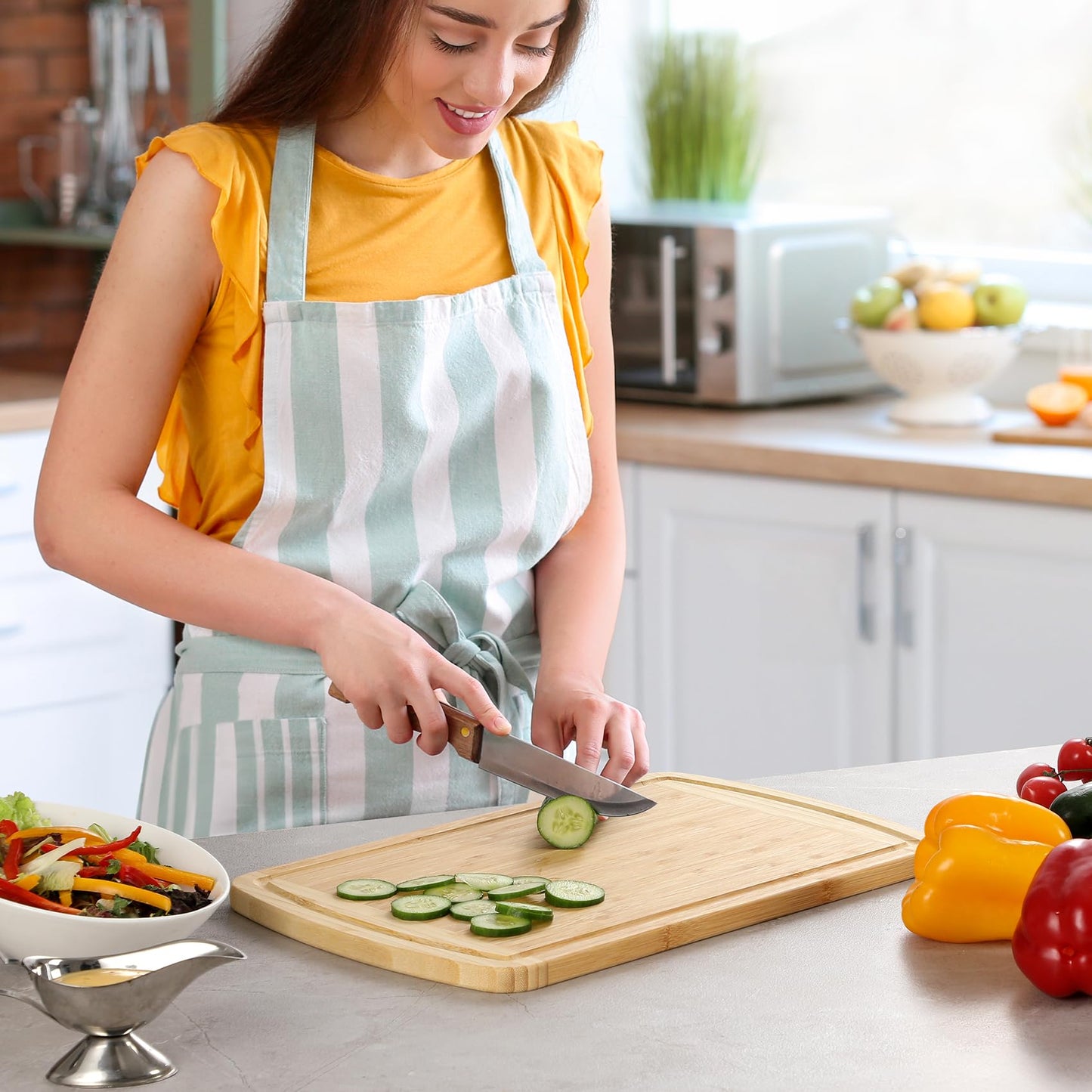 Large Wooden Cutting Board for Kitchen Meal Prep & Serving - Bamboo Cutting Boards with Juice Groove Side Handles, Charcuterie & Chopping Butcher Block - 100% Organic Bamboo, Pre Oiled, 16" x - WoodArtSupply