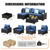 TerraRelax Patio Furniture Set 5 Pieces All Weather Patio Conversation Sets Wicker PE Rattan Outdoor Sectional Couch Sofa with Cushion Ottoman Table for Poolside Peacock, Garden, Backyard Navy TerraRelax