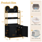 Snughome Cat Litter Box Enclosure with Storage Shelves, Indoor Hidden Cat Litter Box Enclosure Furniture, Wooden Cat Washroom Furniture Cabinet with Metal Frame, Modern Style, Black and Gold Snughome