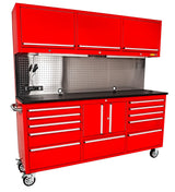 JEGS 72 in. 11-Drawer Rolling Tool Cabinet with Upper Storage [Red] JEGS