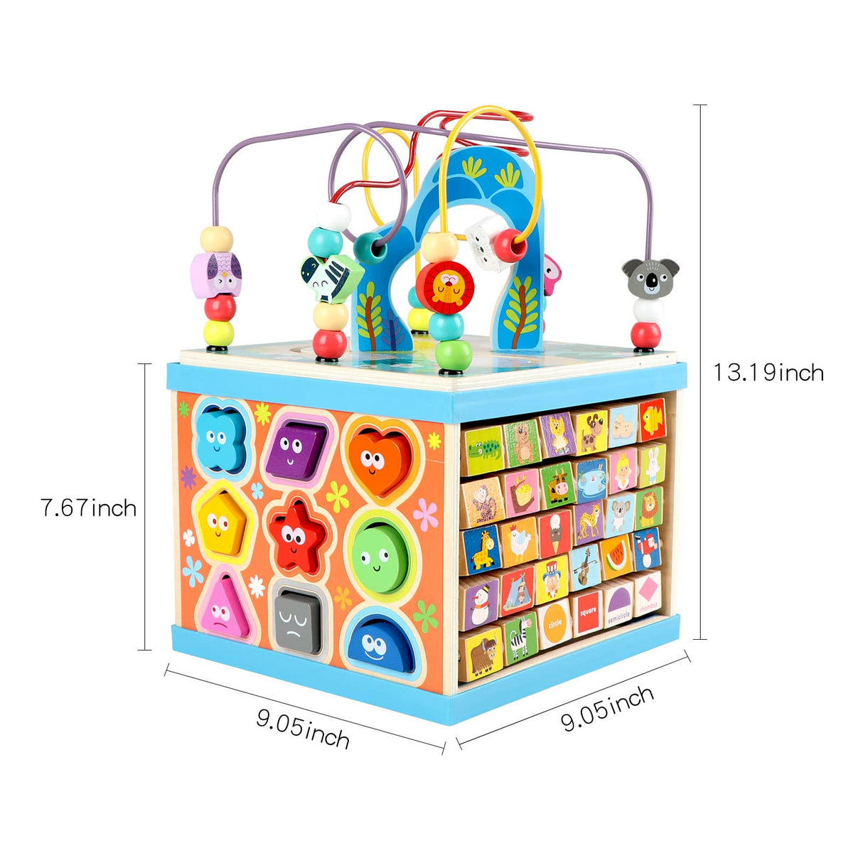 Qilay Wooden Activity Cube for Toddlers 3, 5 in 1 Multipurpose ABC-123 Abacus Early Educational Montessori Toys, Learning Toys for 3 Year Old | Bead Maze, Great for Boys Girls Toddlers Qilay