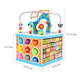 Qilay Wooden Activity Cube for Toddlers 3, 5 in 1 Multipurpose ABC-123 Abacus Early Educational Montessori Toys, Learning Toys for 3 Year Old | Bead Maze, Great for Boys Girls Toddlers Qilay