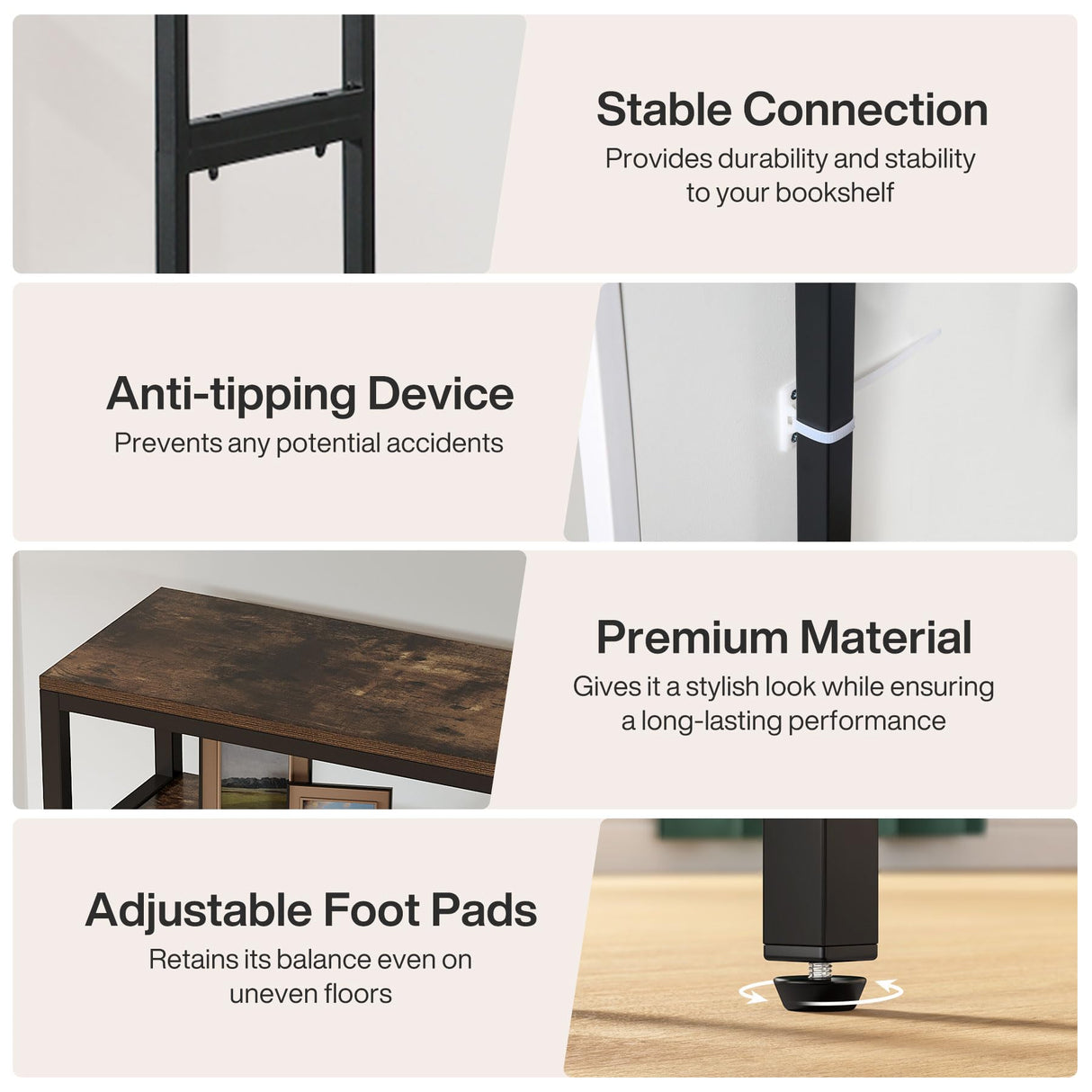 Tribesigns 6-Tier Bookshelf, 72-Inch Tall Industrial Open Storage Organizer, Freestanding Wood Display Rack with Metal Frame for Living Room, Bedroom, Home Office, Rustic Brown and Black Tribesigns