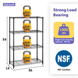 PayLessHere | 4-Tier Wire Shelf | 36"x14"x54" | Black | Adjustable Racks | Heavy-Duty Storage Shelves, Holds Upto 1000 lbs | Rust-Resistant, No-Tool Assembly | for Home, Garage Shelving PayLessHere