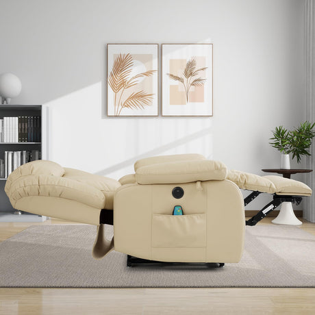 KIMOHOME Dual Motor Large Power Lift Recliner Chair Recliners for Elderly, Infinite Position Recliner Chair with Heat and Massage, Breathable Leather(Beige) KIMOHOME