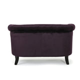 Christopher Knight Home GDFStudio Melaina Tufted Chesterfield Velvet Loveseat with Scrolled Arms, BlackBerry and Dark Brown GDFStudio