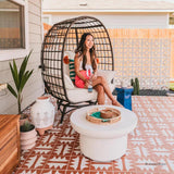 Sunjoy Cuddle Wicker Swivel Lounge, Oversized Indoor Outdoor Egg Chair with 4 Cushions for Patio, Backyard, Living Room, Brown Sunjoy