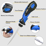 Pratuor Cordless Electric Fillet Knife - 5 Ti-Nitride Coated Non-Stick Blades, Ergonomic Non-Slip Grip Handle & Cooling Vent Stylish with Carry Bag,Perfect Electric Knife for Cutting Board Effortless Fishing (Blue) Pratuor