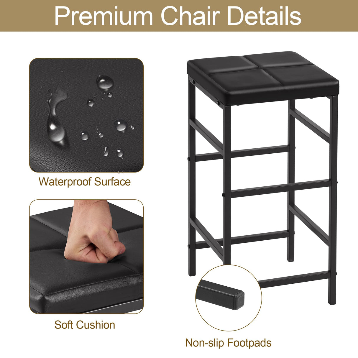 VECELO Bar Table and Chairs Set for 2, 3-Piece Dining Set with Storage Shelves, Cup Holder & Wine Rack, PU Leather Cushion Stools, for Kitchen Small Space, Brown VECELO