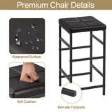 VECELO Bar Table and Chairs Set for 2, 3-Piece Dining Set with Storage Shelves, Cup Holder & Wine Rack, PU Leather Cushion Stools, for Kitchen Small Space, Brown VECELO