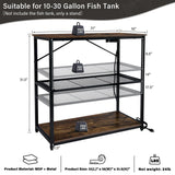 TC-HOMENY Fish Tank Stand 10-30 Gallon, Aquarium Stand with Charging Station,1000LB Capacity ,31" L x 16" W Metal Reptile Tank Stand, Double Storage Design Adjustable Boards, Brown(Tank not Included) TC-HOMENY