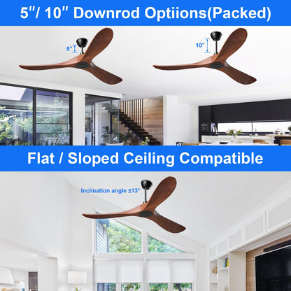 Obabala Ceiling Fans without Lights,42 inch Ceiling Fan with Remote Control Outdoor/Indoor Ceiling Fan 6-Speed Noiseless DC Motor Wood Blades - Dark Walnut