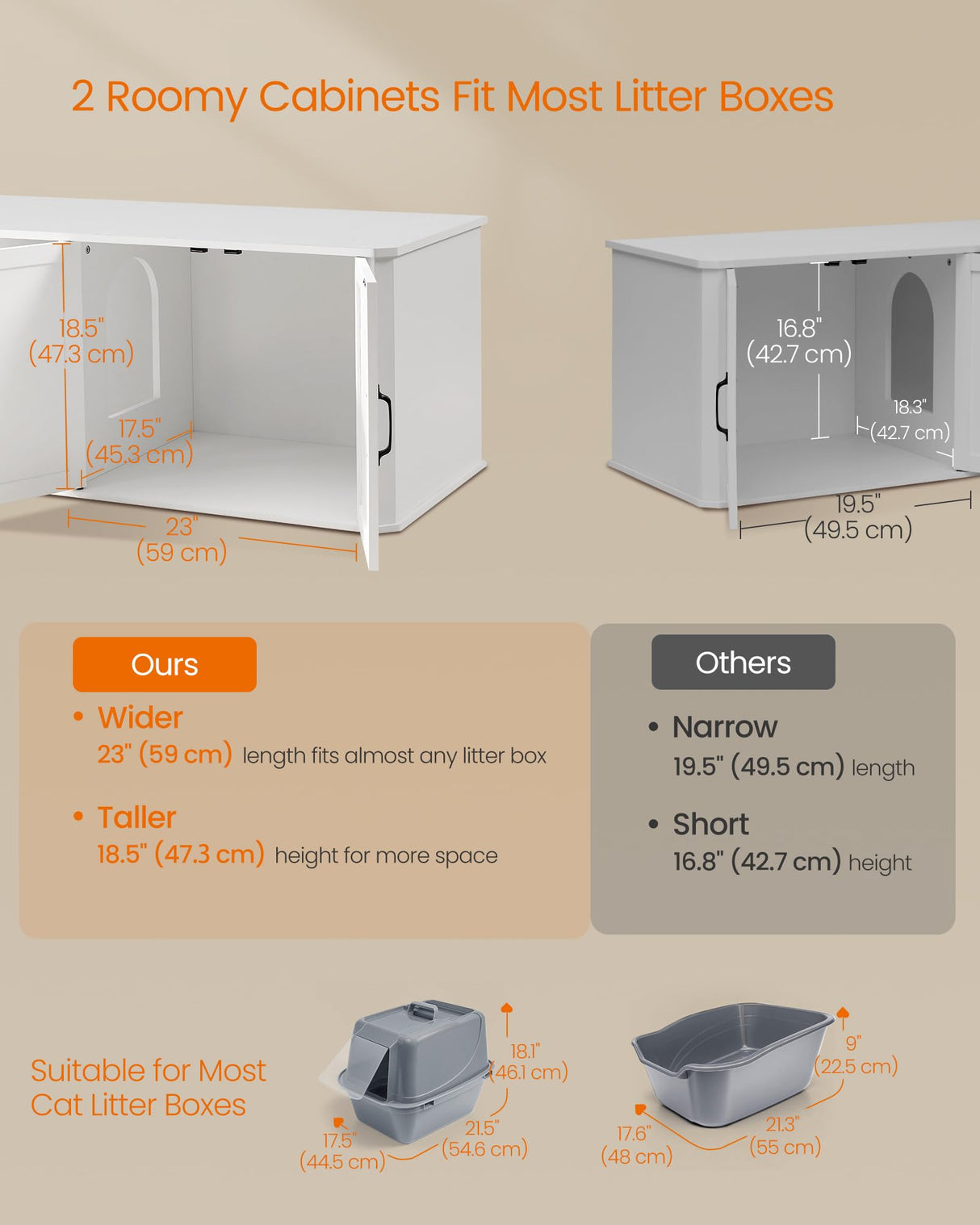 Feandrea Double Cat Litter Box Enclosure, Modern Cat Litter Box Furniture Hidden for 2 Cats, Front Entry, Cat House, Side End Table, TV Stand, 59 x 19 x 19.5 Inches, Cloud White UPCL010W01 Feandrea