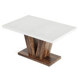 LITTLE TREE 47 Inches Dining Table for 4, Modern Dining Room Tables, White Rectangle Kitchen Table with Rustic Brown V-Shaped Pedestal, Wooden Dinner Table for Dining Room, Kitchen, Living Room LITTLE TREE