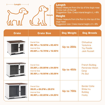 MCombo Wooden Dog Crate Furniture, Dog Kennel Pet House End Table, Solid Wood Portable Foldable Indoor Cage for Dogs, No Assembly Needed (Medium, White and Brown)