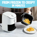 Tasty Personal Air Fryer, Healthier Meals in Minutes, Adjustable Temp Control up to 400°F, Easy-to-Use Design, Nonstick Basket and Tray Made without PFAS, PFOA, PFOS & PTFE, 900 Watts, 2-Quart, White Tasty