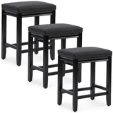 RNKSFX Counter Height Black Bar Stools Set of 3 for Kitchen Counter Farmhouse Modern Barstools with Faux Leather Upholstered Backless Seat and Solid Wood Legs 24 inch Bar Chairs RNKSFX