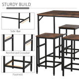 HOMCOM 5-Piece Industrial Dining Table Set, Bar Table & 4 Stools Set, Space Saving for Pub & Kitchen, Black/Brown HOMCOM