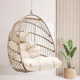 RADIATA Foldable Hanging Egg Chair Without Stand, Rattan Swing Chair with Cushion and Pillow, Wicker Hammock Chair for Indoor Outdoor Bedroom Patio Garden (Beige) RADIATA