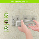 STEUGO 2 Pack Shower Caddy Corner, Bathroom Corner Shower Shelfs, Adhesive Wall Mounted Shower Caddy with 4 Movable Hooks, No Drilling Shower Shelf, Stainless Steel Silver. STEUGO