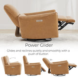 CHITA Power Recliner Chair Swivel Glider, FSC Certified Upholstered Faux Leather Living Room Nursery Reclining Sofa Chair with Lumbar Support, Cognac Brown CHITA
