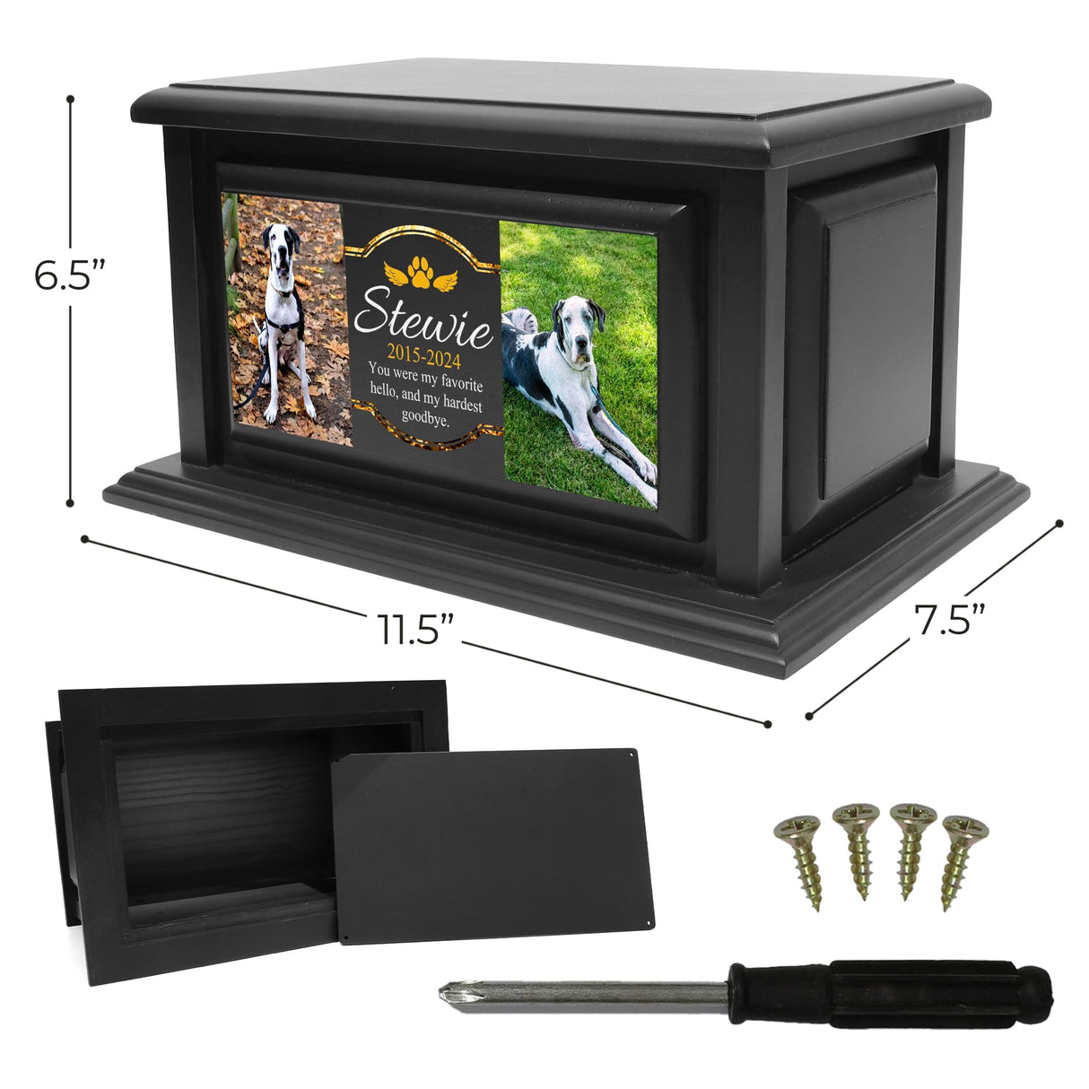 250lbs Personalized Pet Urns Made of Solid Pine Wood, Custom Urn Box for Dog Ashes, Large Burial and Cremation Urns for Dog Memorial, Black Wood Color (Design 1) Basic Fundamentals