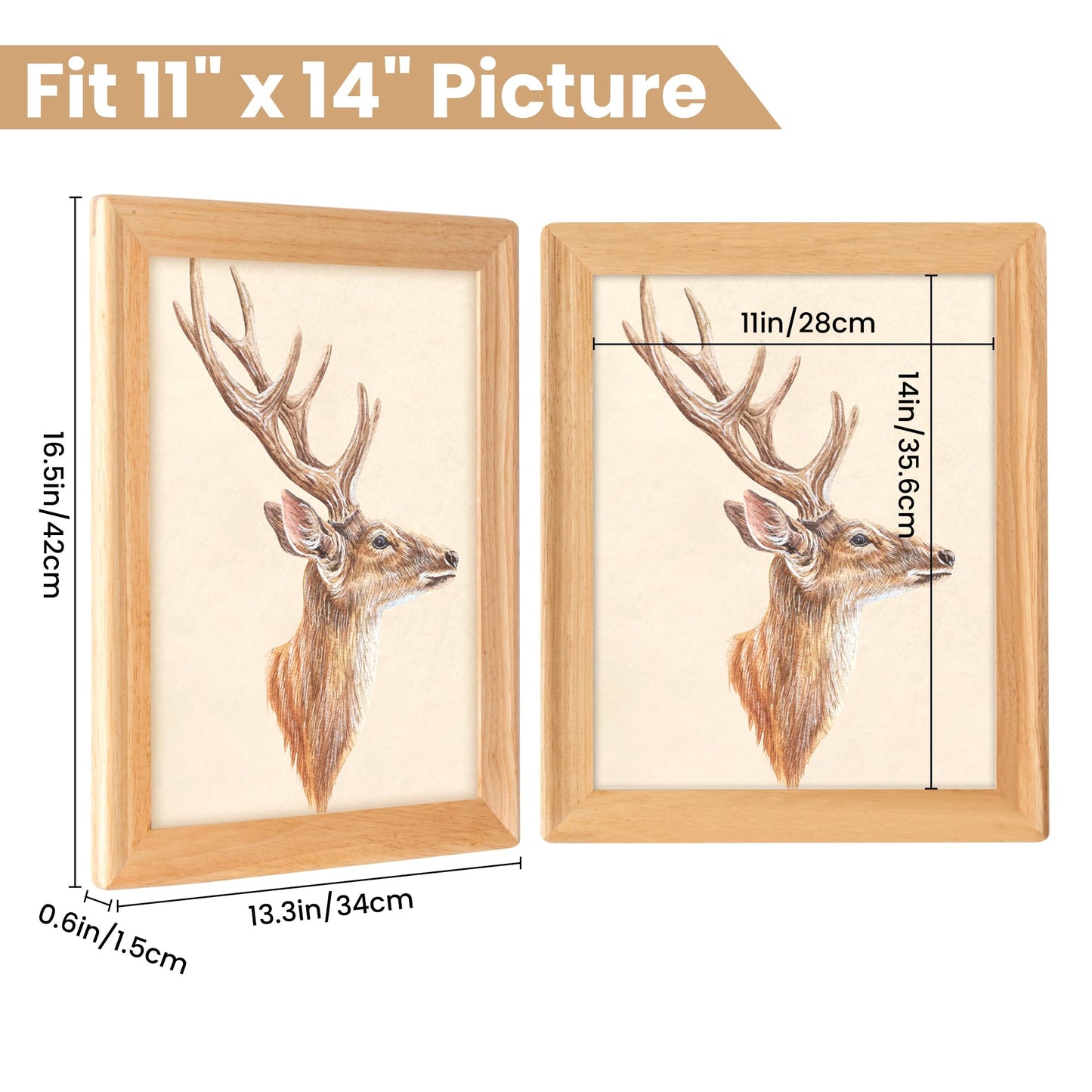 11x14 Picture Frame, Solid Wood Picture Frames, Hard Wood Frame with Tempered Real Glass, Rustic Wooden Photo Frame for Wall Decor, Natural Wood 1 Pack