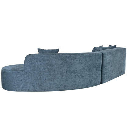 WILLIAMSPACE 126" Sectional Curved Sofa Couch, Modern Upholstery Cloud Couch with 3 Pillows, Floor Foam 5 Seater Sofa for Living Room Apartment, No Assembly, Chenille (Right-Facing, Blue)