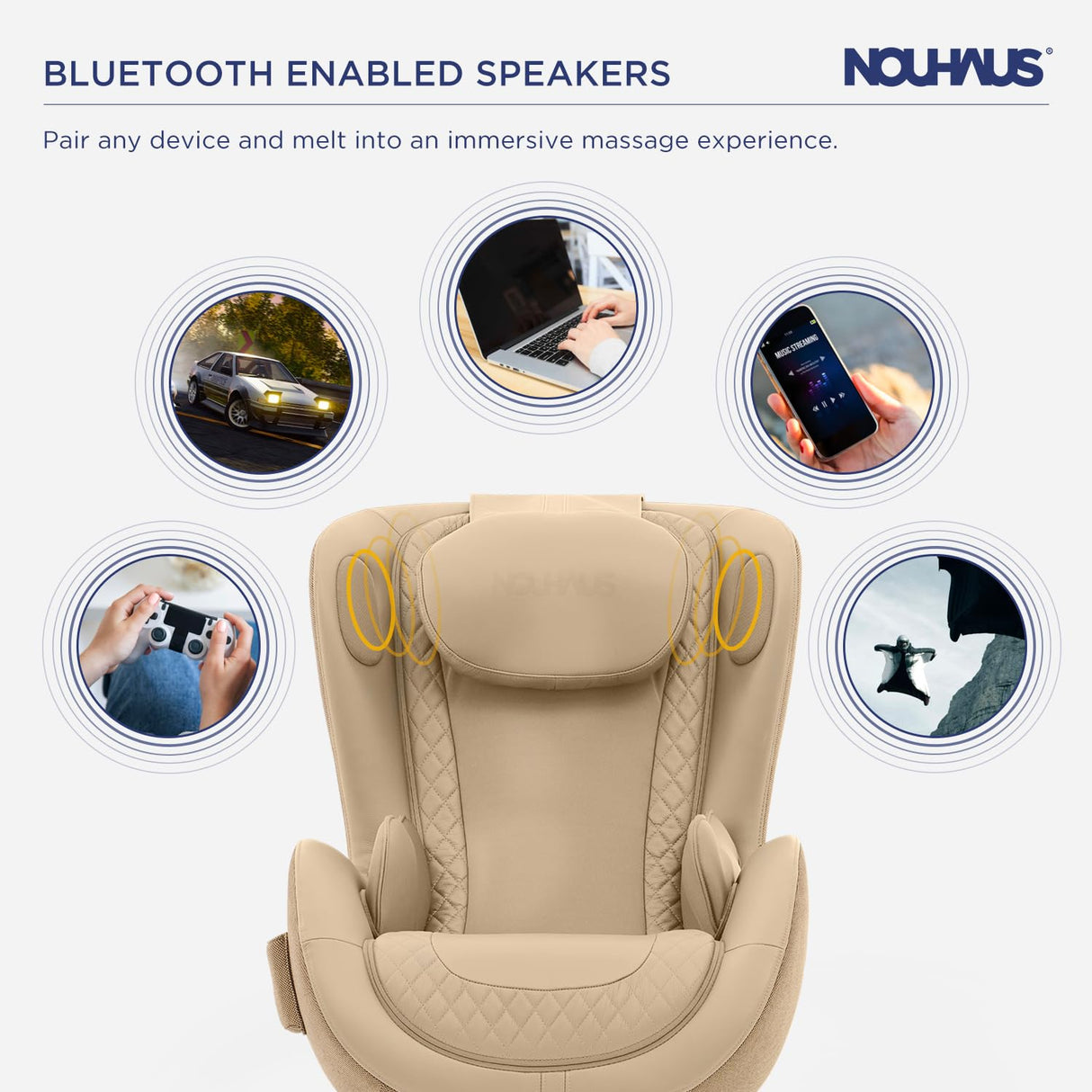 Nouhaus NOU Campo Heated Massage Chair,Full Body Massaging Zero-Gravity Leisure Recliner with Low-Noise 3D Massage and Dual Sound Systems Modern Massage Chairs (Mellow Sand) Nouhaus