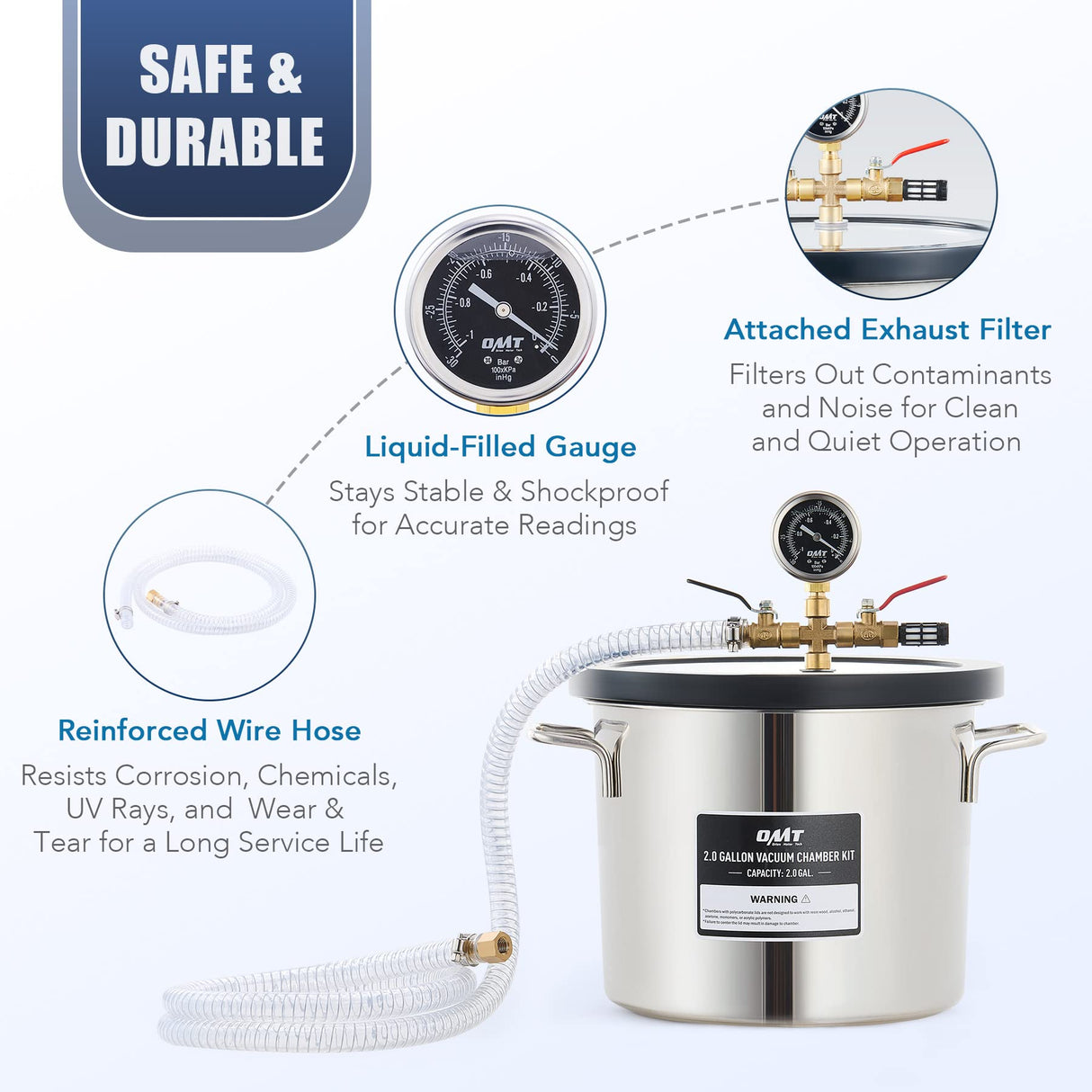 Orion Motor Tech 3.5cfm Vacuum Pump and Chamber Kit, 2 Gallon Vacuum Chamber and 38 Micron Vacuum Pump Epoxy Resin Chamber Kit, 7.6L Vacuum Chamber with Pump for Casting Degassing, Oil Incl. Orion Motor Tech