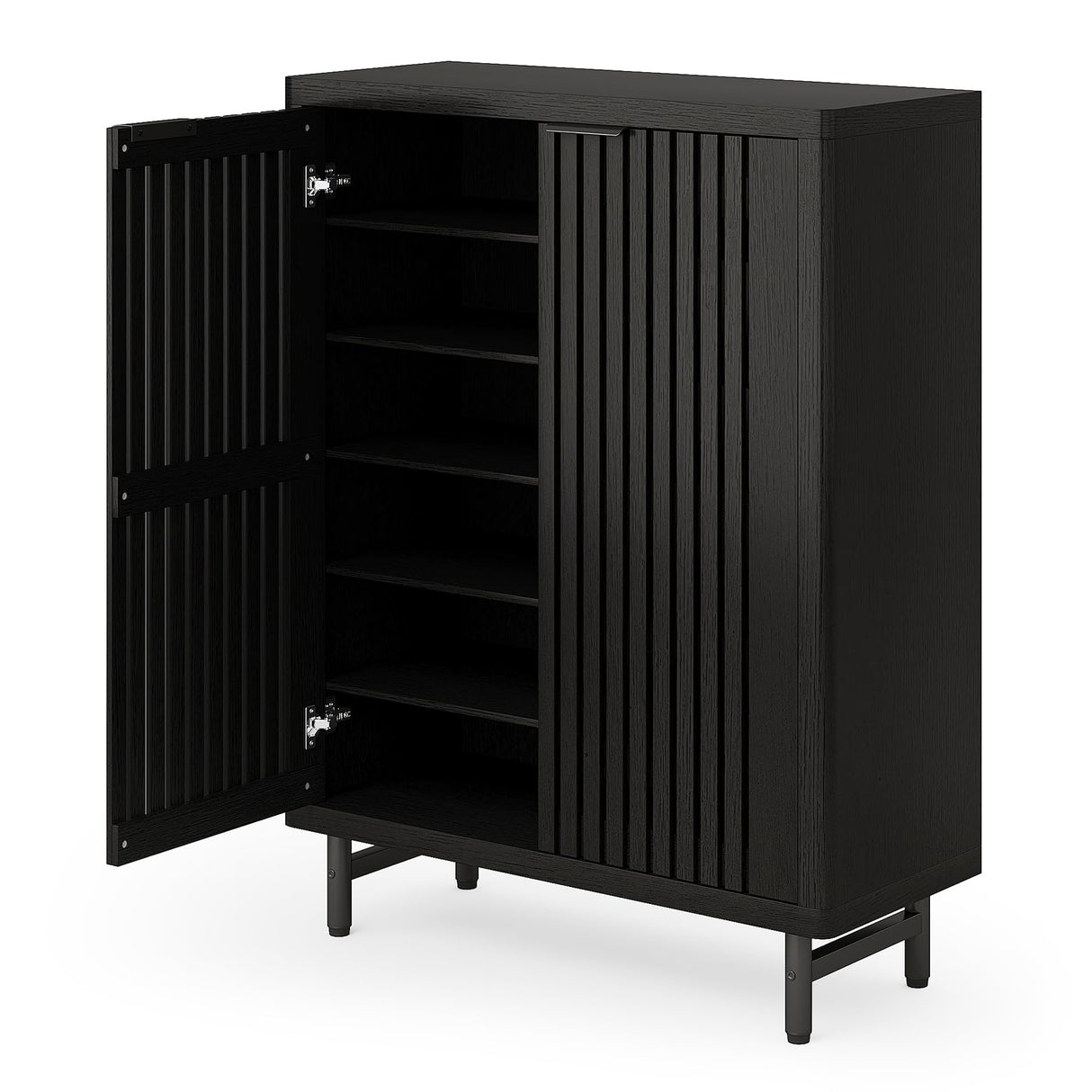 LITTLE TREE 6-Tier Shoe Cabinet with Doors for Up to 24 Pairs, Large Wooden Shoe Storage Cabinet with Adjustable Shelves, Black Freestanding Shoe Organizer Cabinet for Entryway, Hallway LITTLE TREE