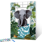 Funny Bathroom Paint By Bumbers for Adults Elephant in Bathtub DIY Paint by Numbers Acrylic Paint Canvas Room Decor Green Leaves Painting Kits Cute Elephant Bathroom Art 16x20 Inch（without Frame ） Tucocoo