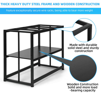VOWNER 55-75 Gallon Fish Tank Stand - Metal Aquarium Stand, 48.4" x 14.9" x 29.5" Heavy Duty Reptile Tank Stand, Adjustable 2-Tier Fish Tank Rack Shelf for Home Office, Tank not Included, Bla - WoodArtSupply