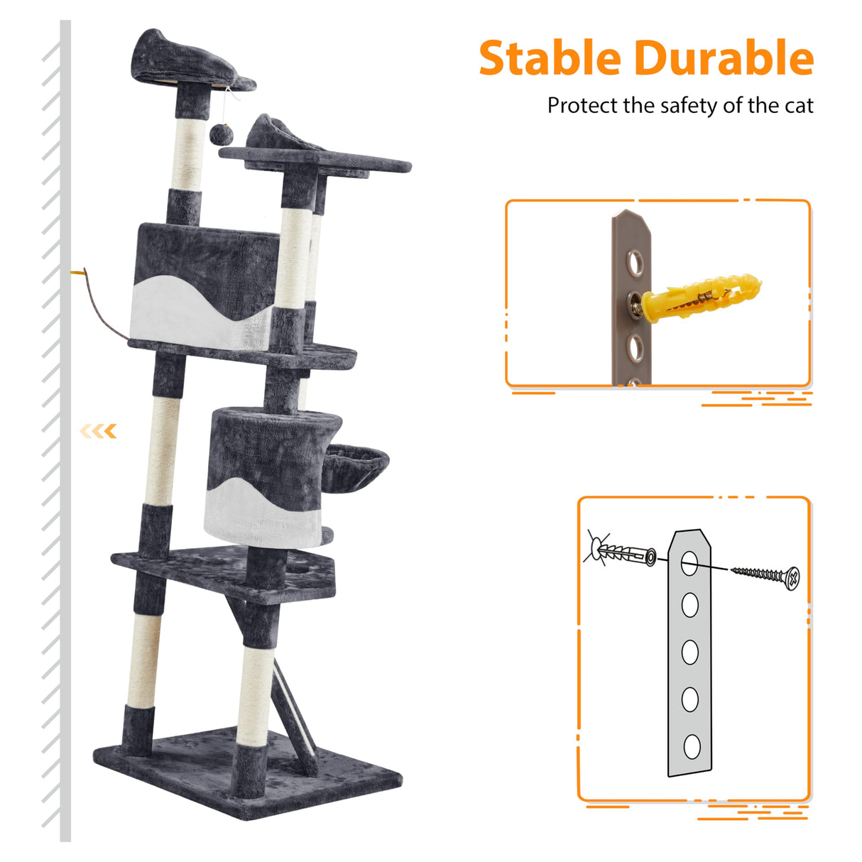 Yaheetech 79in Multi-Level Cat Trees Indoor Cat Tower with Sisal-Covered Scratching Posts, Plush Perches and Condo for Kittens, Cats and Pets - Dark Gray and White Yaheetech