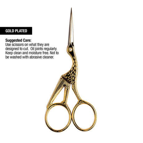 SINGER 4 Inch Forged Embroidery Scissors with Curved Tip for Sewing, Cross-Stiching, Crafts, & More (Gold Stork Design, 1-Pack) Singer