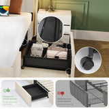 koorlian Queen Bed Frame with 4 Dustproof Drawers and 2-Tier Storage Headboard, 51”Tall Upholstered Platform Bed Frame with Adjustable Headboard, Charging Station, LED Lights, Easy Assembly, Beige koorlian