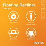 Intex Inflatable Lounge Pool Recliner Lounger Chair with Cup Holders - Heavy-Duty Float Raft for Adults, 220 Lb Capacity Large Floating Tanning Chair Intex