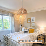 AyshwillDec Hemp Rope Woven Pendant Light Woven Light Fixture Boho Chandelier Light Fixture Wicker Pendant Light Rattan Light Pendant Dome Wicker Chandelier for Dining Room Kitchen Island(Bulb Incl.) AyshwillDec