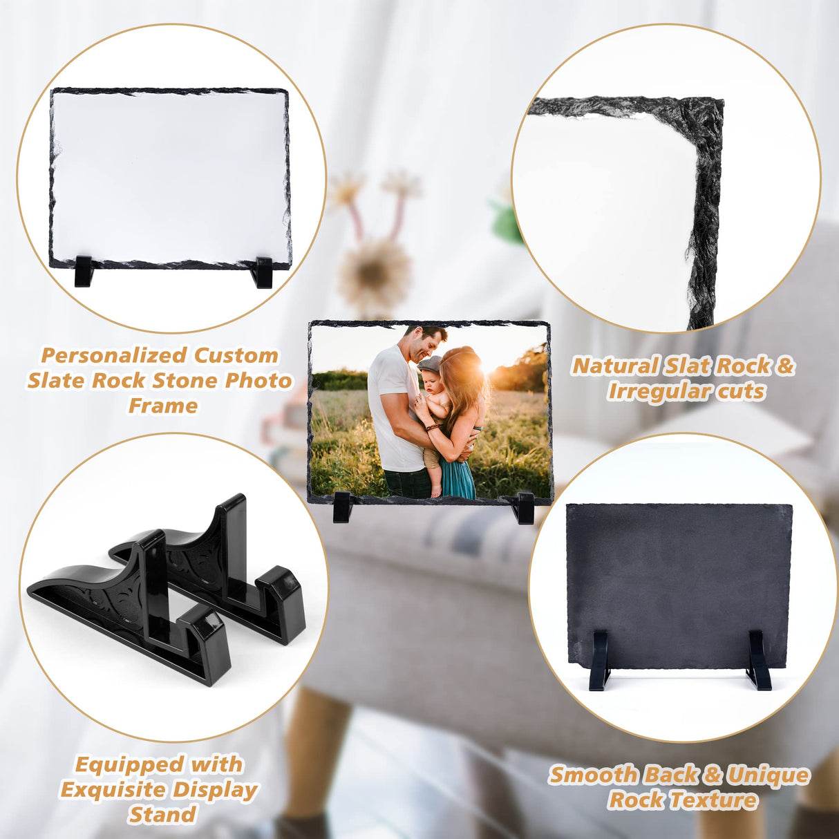 Daomong Sublimation Blank Slate Rock Stone Photo Frame 2 Pieces DIY Heat Transfer Picture Frame with Display Holder Personalized Decoration Photo Frame for Heat Press Machine,7.9 x 11.8 Inch Daomong