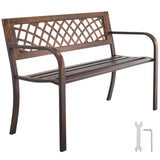 VEVOR Outdoor Bench, 46 inch, Carbon Steel Metal Frame with PVC Mesh Pattern Backrest and Round Edge Armrests, Weatherproof Outside Bench for Patio, Garden, Park, Yard, Front Porch, Antique Bronze VEVOR