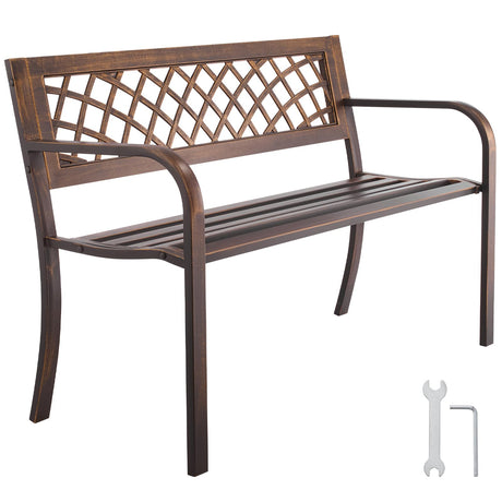 VEVOR Outdoor Bench, 46 inch, Carbon Steel Metal Frame with PVC Mesh Pattern Backrest and Round Edge Armrests, Weatherproof Outside Bench for Patio, Garden, Park, Yard, Front Porch, Antique Bronze VEVOR