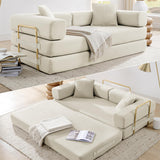 HANXIN 78 Inch Convertible Sleeper Sofa Bed, Folding Floor Mattress Couch with Fixed-Shape Frame, Futon Boneless Couch Lounge Loveseat with Pull Out Bed, No Assembly Required (Beige) HANXIN