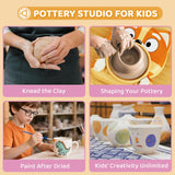 Pottery Wheel for Kids - Complete Pottery Tools Kit for Beginners, Arts and Crafts for Kids Ages 8-12 with 3 Pack Air Dry Clay, Mini Clay Making Pottery Wheel with Foot Pedal (Dog, Patented) Innofans